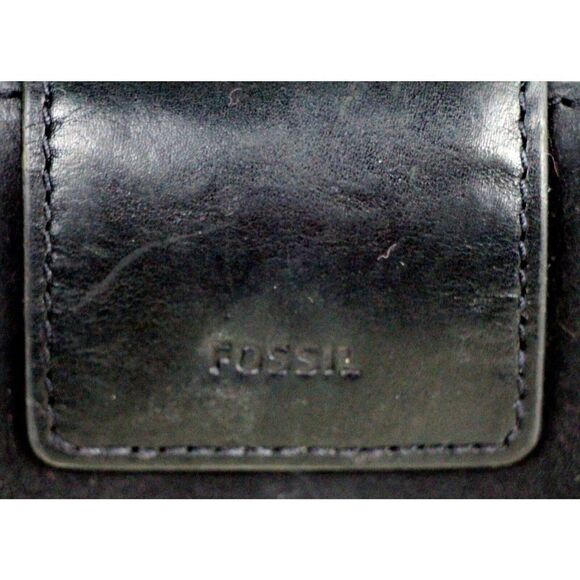 VTG FOSSIL BLACK GENUINE LEATHER ID CARD COIN HOLDER BILL BIFOLD WALLET (1) - Picture 2 of 9